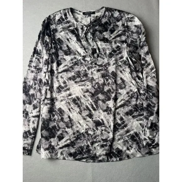 Lafayette 148 Grey printed front tie silk blouse, Size Medium - Picture 1 of 5